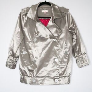 Kira Plastinina Womens Blazer Jacket Size Medium Silver Coat Satin 90s Metallic